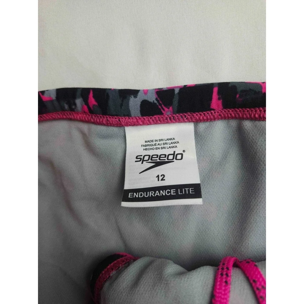 Speedo Endurance Lite Bikini Womens Size 12 Black Pink Camouflage Athletic NWT